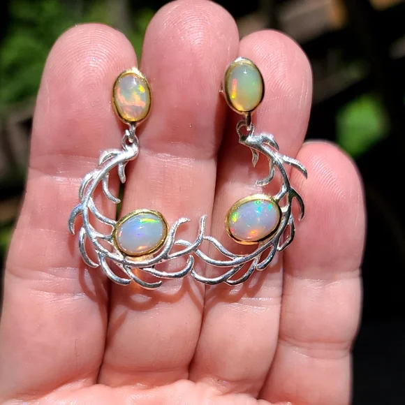 Opal feather sterling earrings - Picture 6 of 6